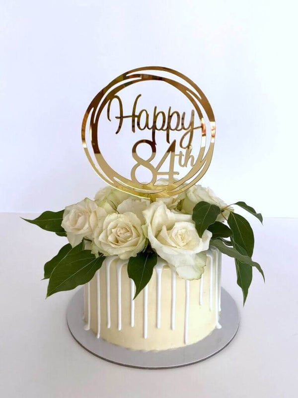 Acrylic Gold Geometric 'Happy 84th' Cake Topper