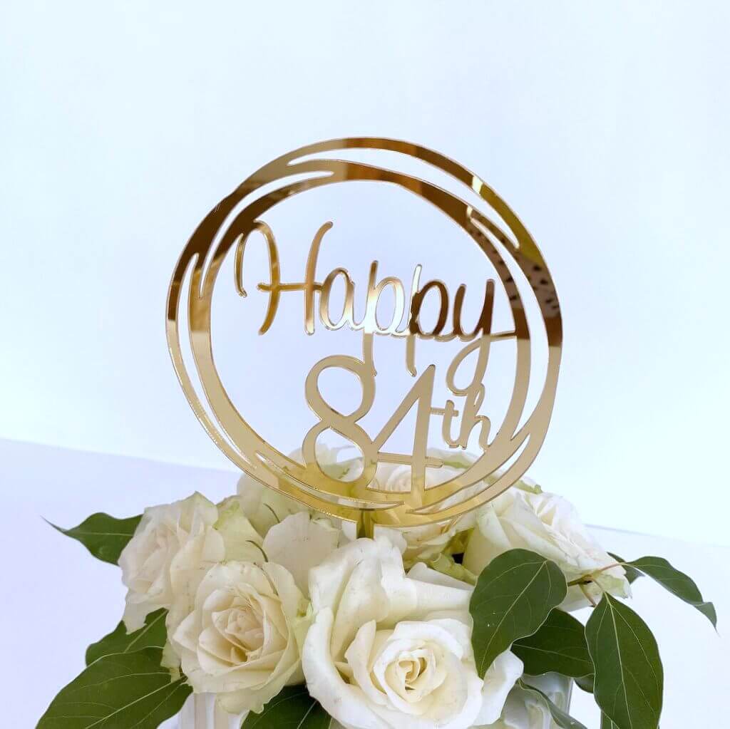 Acrylic Gold Geometric Circle Happy 84th birthday Cake Topper