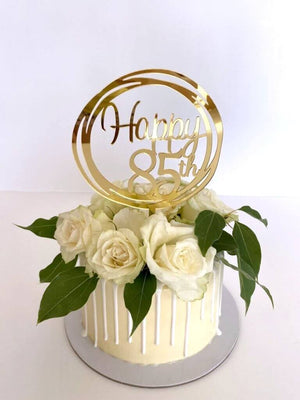 Acrylic Gold Geometric Circle Happy 85th birthday Cake Topper