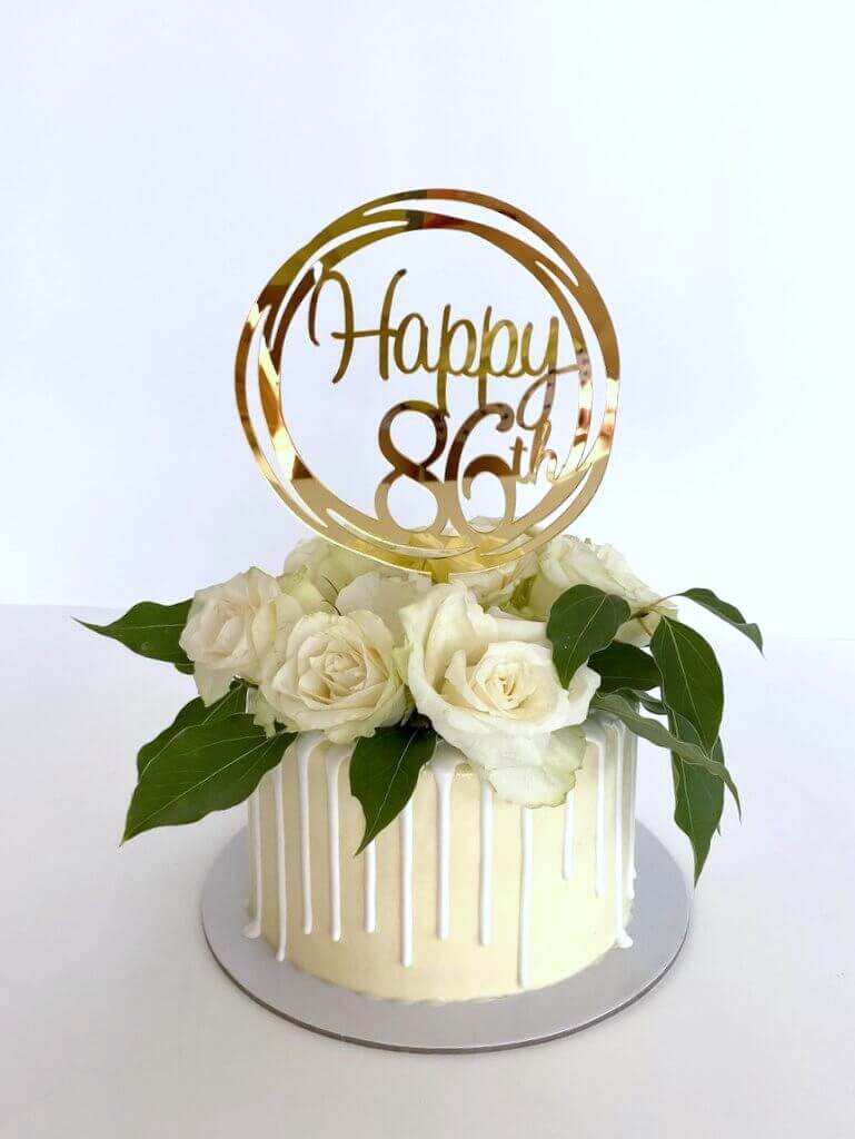 Acrylic Gold Geometric Circle Happy 86th birthday Cake Topper