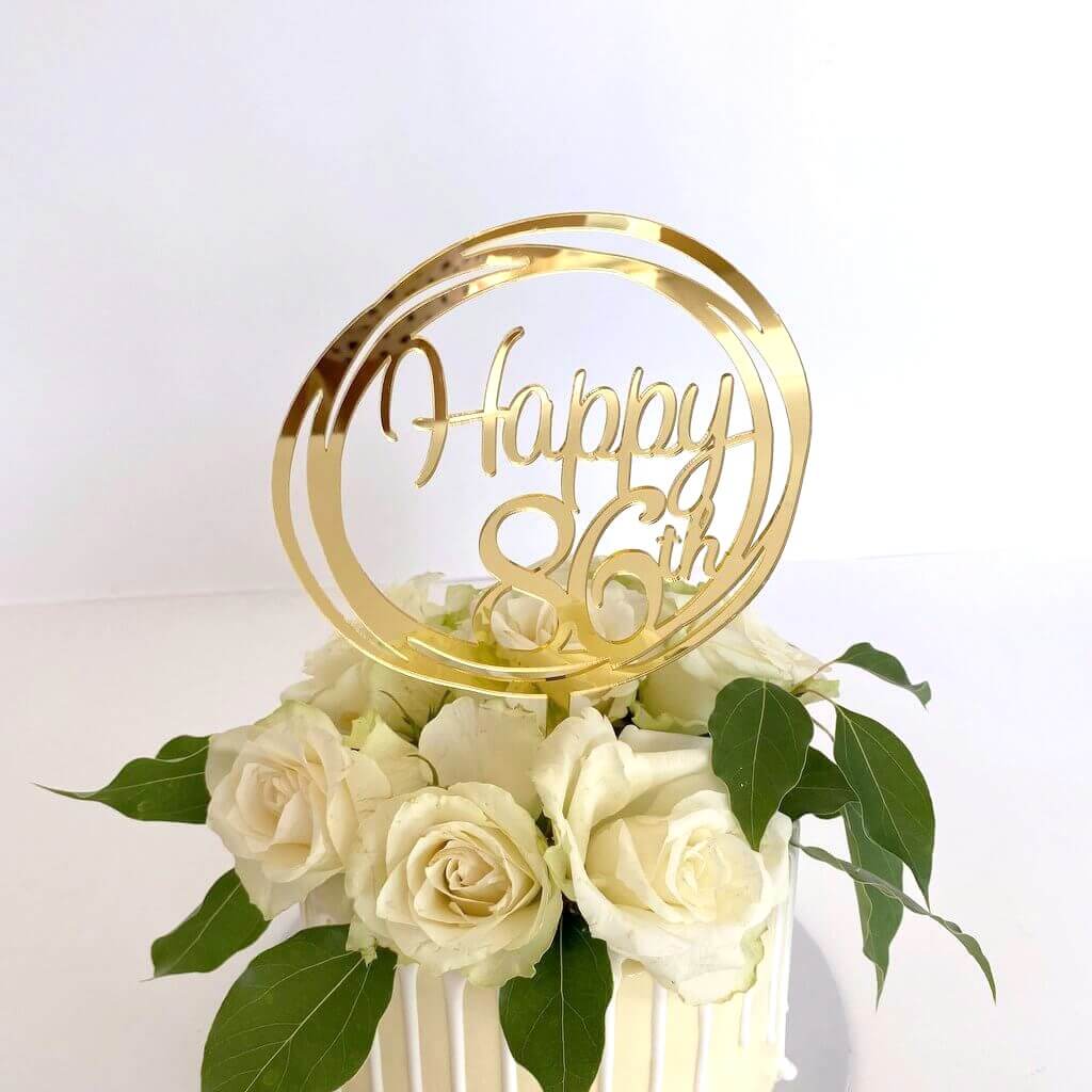 Acrylic Gold Geometric Circle Happy 86th birthday Cake Topper