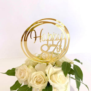 Acrylic Gold Geometric Circle Happy 87th birthday Cake Topper