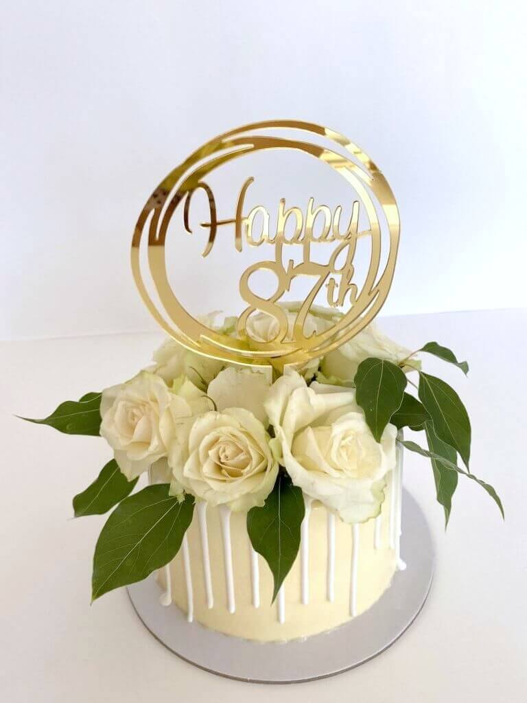 Acrylic Gold Geometric Circle Happy 87th Cake Topper