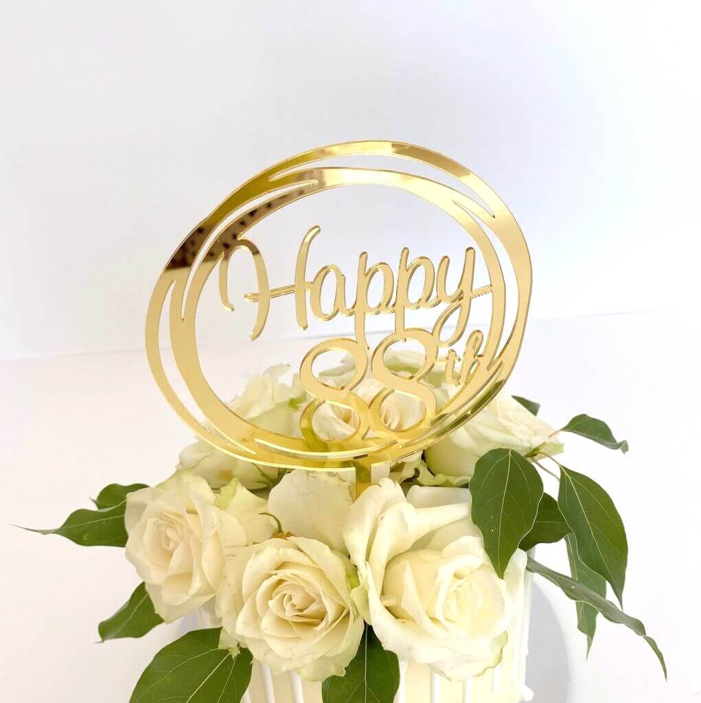 Acrylic Gold Geometric Circle Happy 88th birthday Cake Topper
