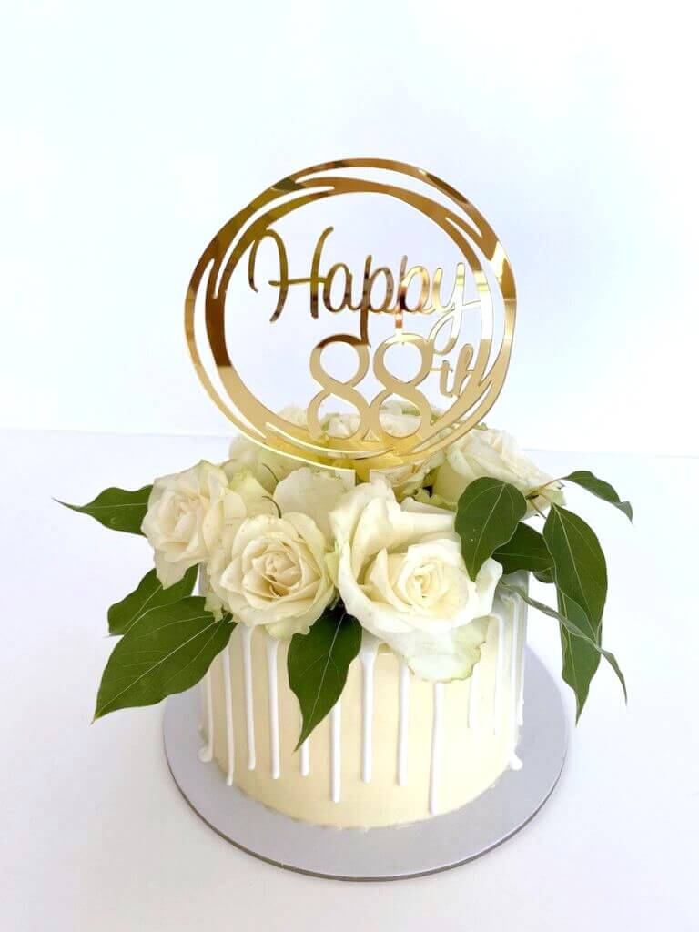 Acrylic Gold Geometric Circle Happy 88th Cake Topper