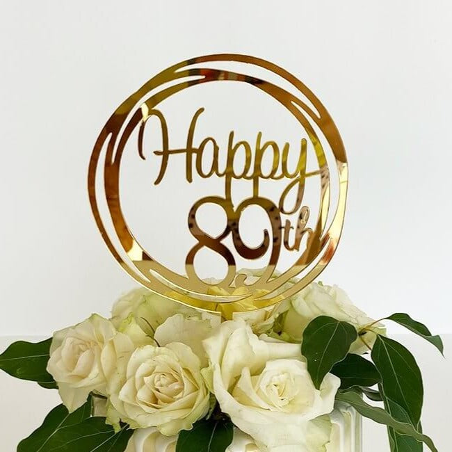 Acrylic Gold Mirror Happy 89th Birthday Geometric Circle Cake Topper