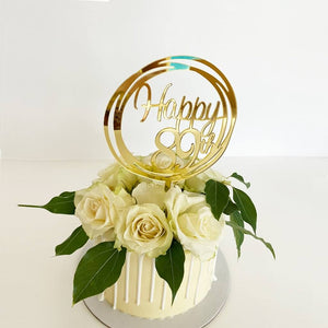 Acrylic Gold Mirror Happy 89th Birthday Geometric Circle Cake Topper