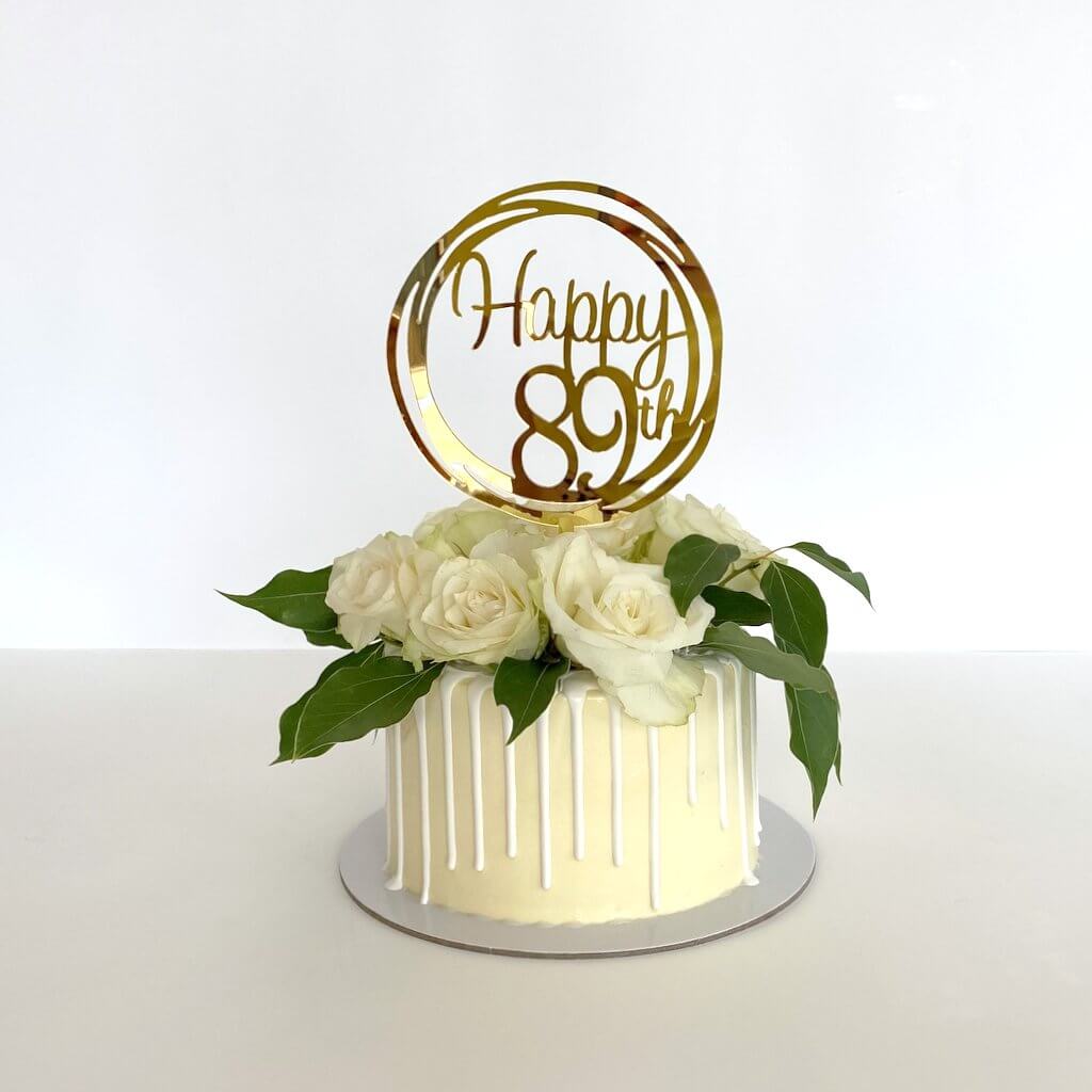 Acrylic Gold Mirror Happy 89th Birthday Geometric Circle Cake Topper
