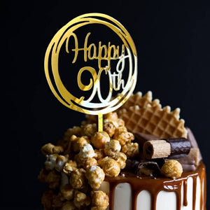 Online Party Supplies Australia Acrylic gold mirror geometric round Happy 90th birthday wedding Cake Topper