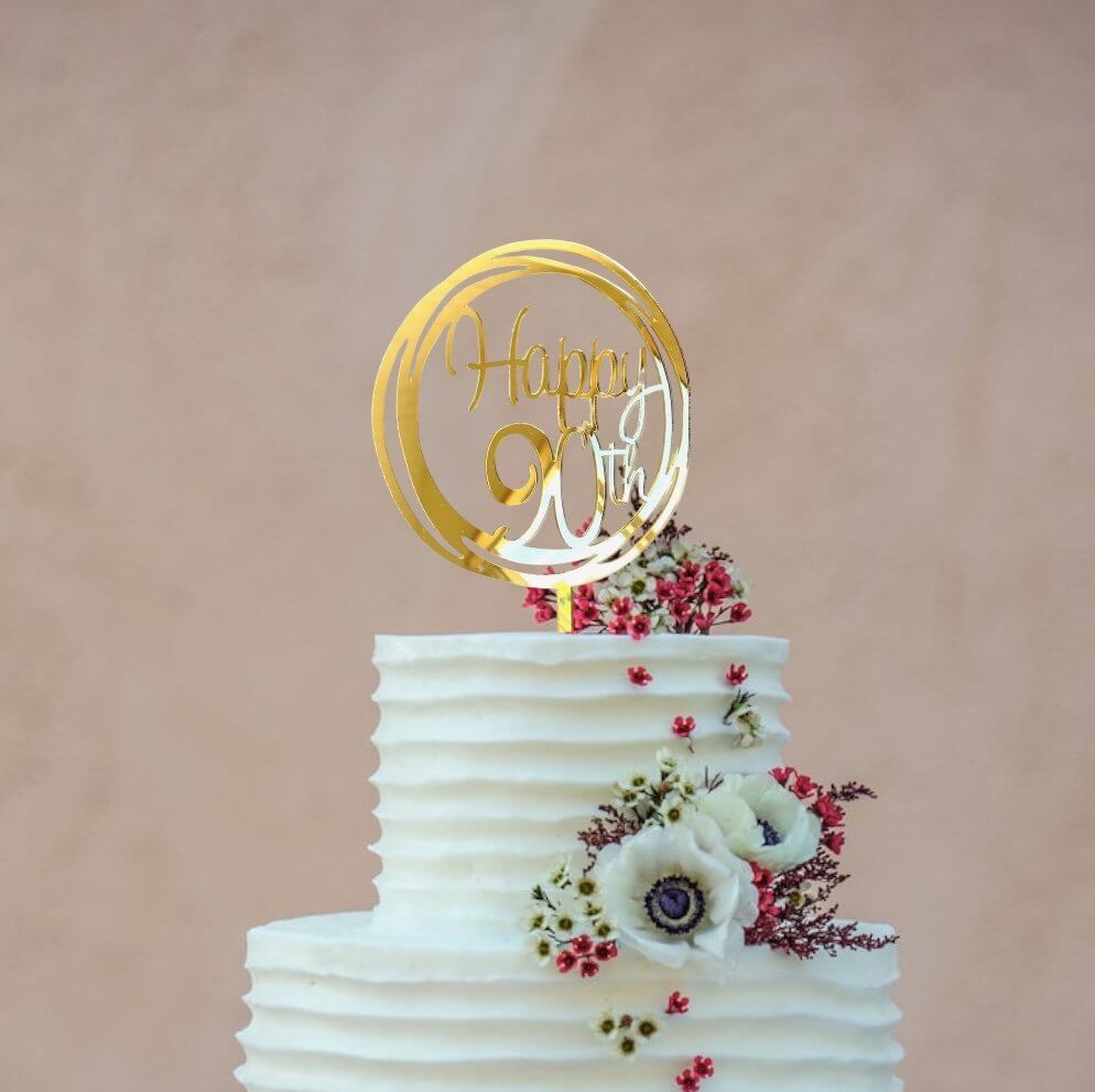 Online Party Supplies Australia Acrylic gold mirror geometric round Happy 90th birthday wedding Cake Topper