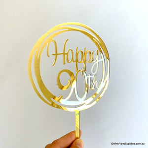 Online Party Supplies Australia Acrylic gold mirror geometric round Happy 90th  birthday wedding Cake Topper
