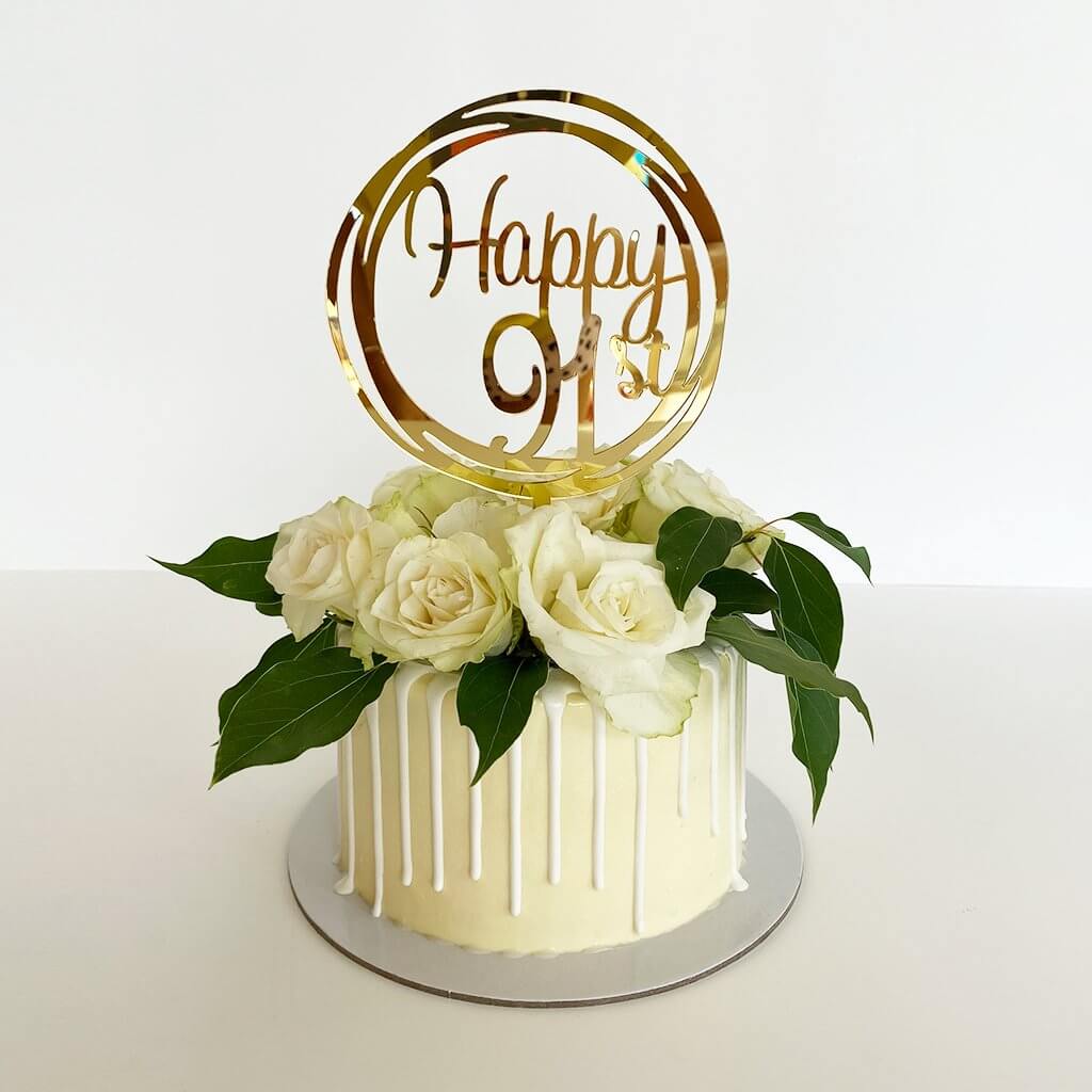 Acrylic Gold Mirror Happy 91st Birthday Geometric Circle Cake Topper