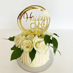 Acrylic Gold Mirror Happy 91st Birthday Geometric Circle Cake Topper