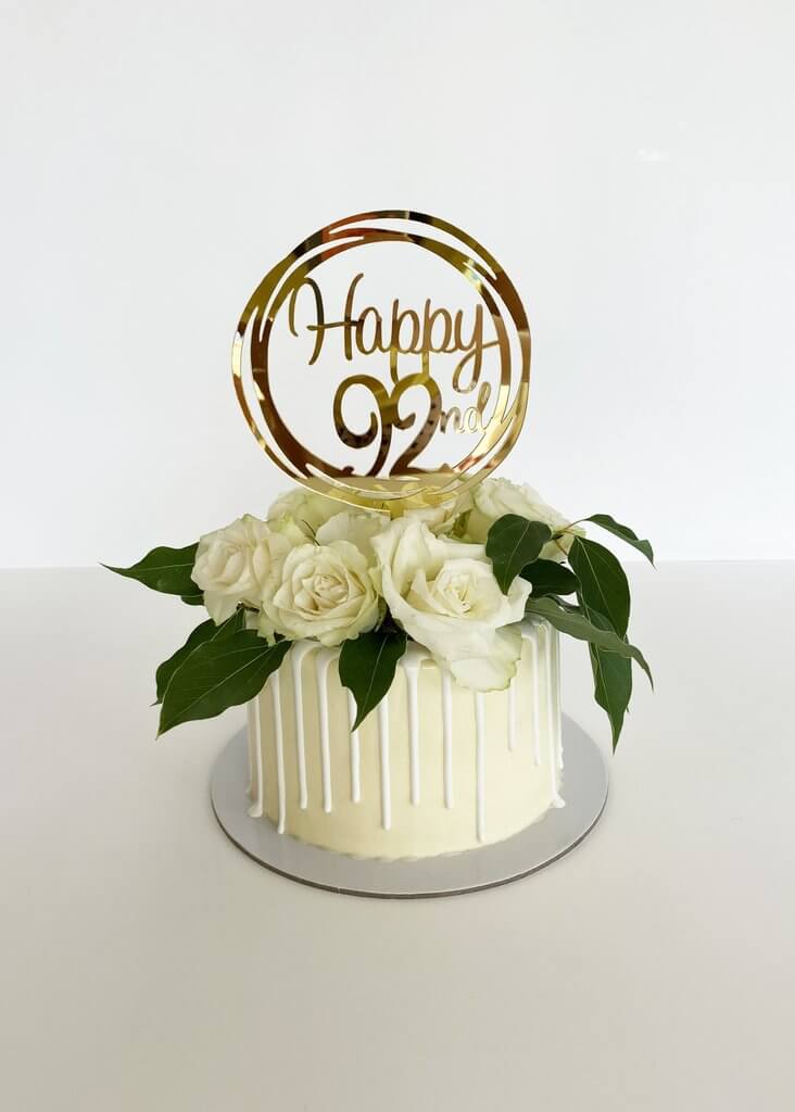 Acrylic Gold Mirror Happy 92nd Birthday Geometric Circle Cake Topper