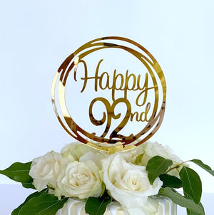 Acrylic Gold Mirror Happy 92nd Birthday Geometric Circle Cake Topper