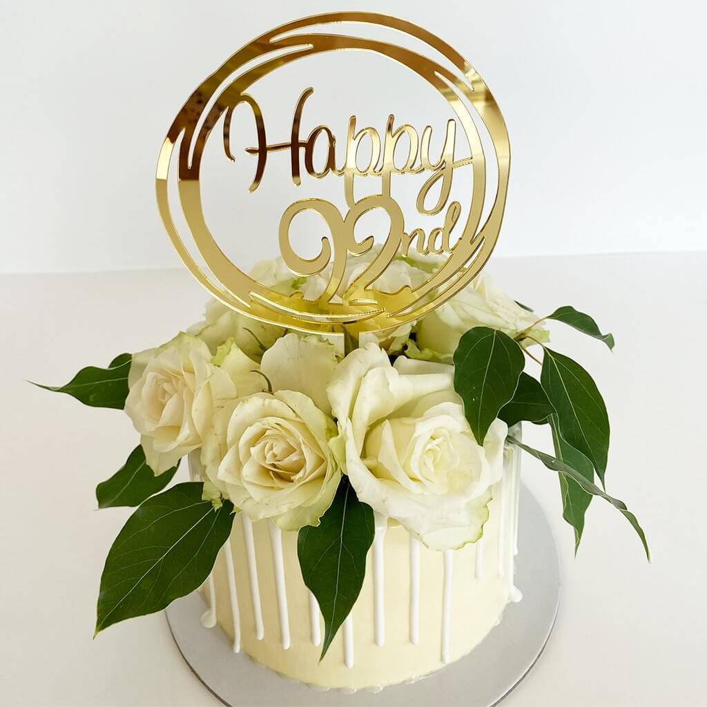 Acrylic Gold Mirror Happy 92nd Birthday Geometric Circle Cake Topper