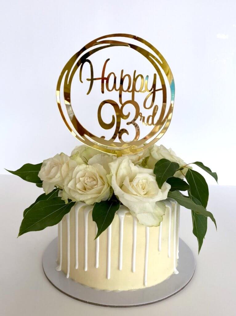 Acrylic Gold Mirror Happy 93rd Birthday Geometric Circle Cake Topper