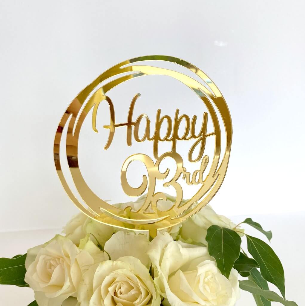Acrylic Gold 'Happy 93rd' Geometric circle birthday Cake Topper