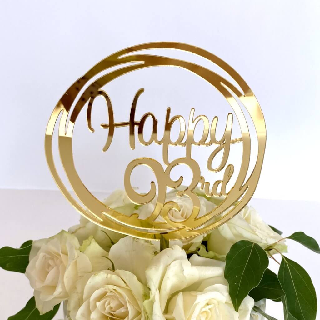 Acrylic Gold Mirror Happy 93rd Birthday Geometric Circle Cake Topper