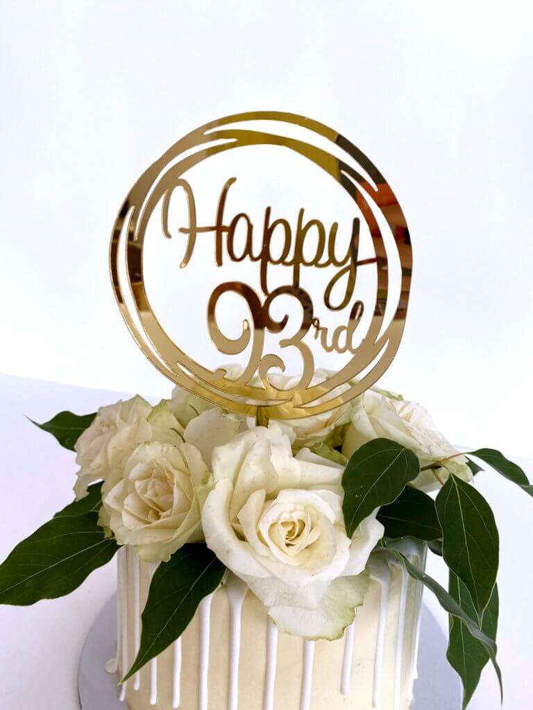 Acrylic Gold Mirror Happy 93rd Birthday Geometric Circle Cake Topper