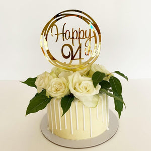 Acrylic Gold Mirror Happy 94th Birthday Geometric Circle Cake Topper