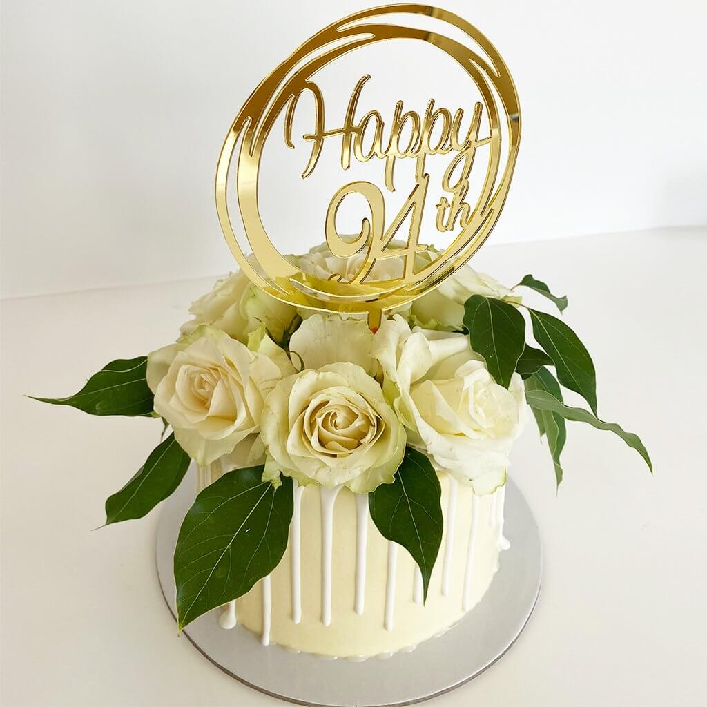 Acrylic Gold Mirror Happy 94th Birthday Geometric Circle Cake Topper