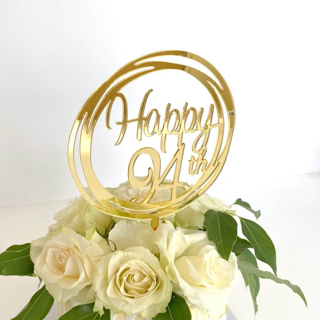 Acrylic Gold Mirror Happy 94th Birthday Geometric Circle Cake Topper