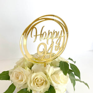 Acrylic Gold Mirror Happy 94th Birthday Geometric Circle Cake Topper