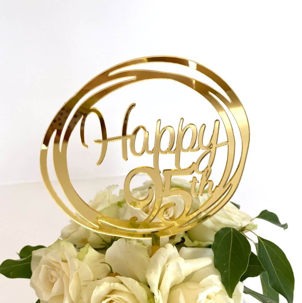 Acrylic Gold Mirror Happy 95th Birthday Geometric Circle Cake Topper