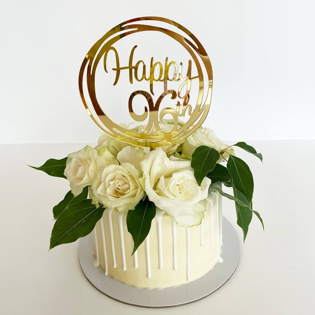 Acrylic Gold Mirror Happy 96th Birthday Geometric Circle Cake Topper
