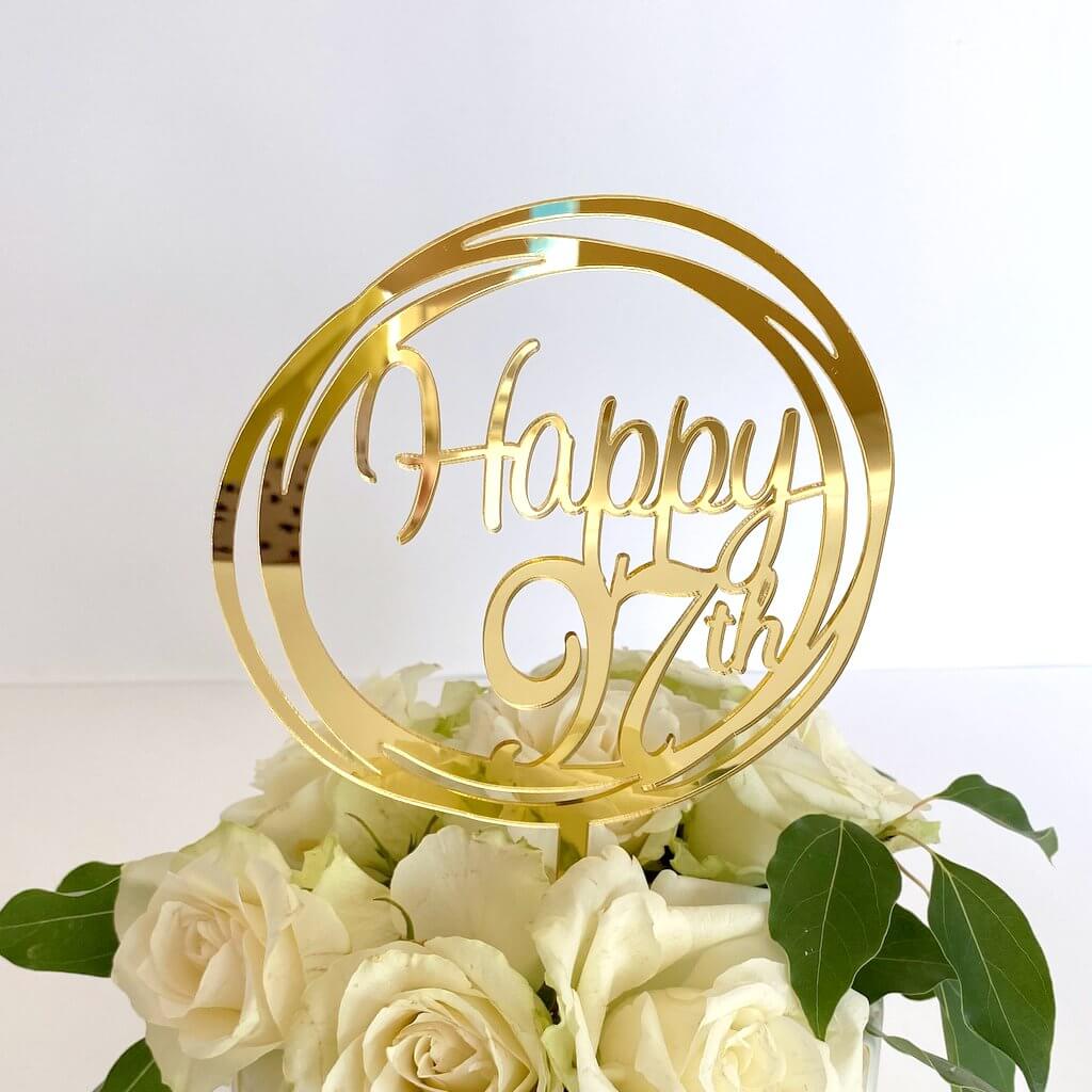 Acrylic Gold Mirror Geometric Round 'Happy 97th' Cake Topper