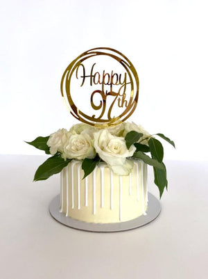 Acrylic Gold Mirror Geometric Round 'Happy 97th' Cake Topper