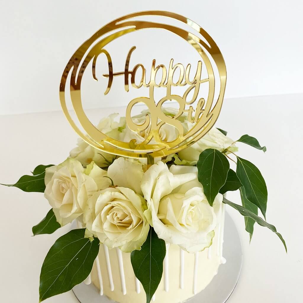 Acrylic Gold Mirror Geometric Round 'Happy 98th' Cake Topper