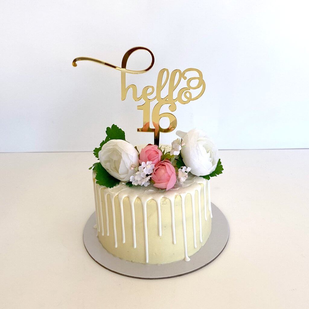 Acrylic Gold Mirror 'hello 16' Cake Topper