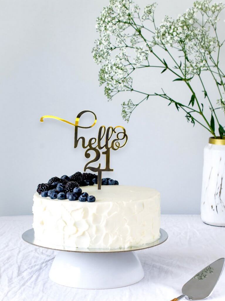 Acrylic Gold Mirror Hello 21 Birthday Cake Topper