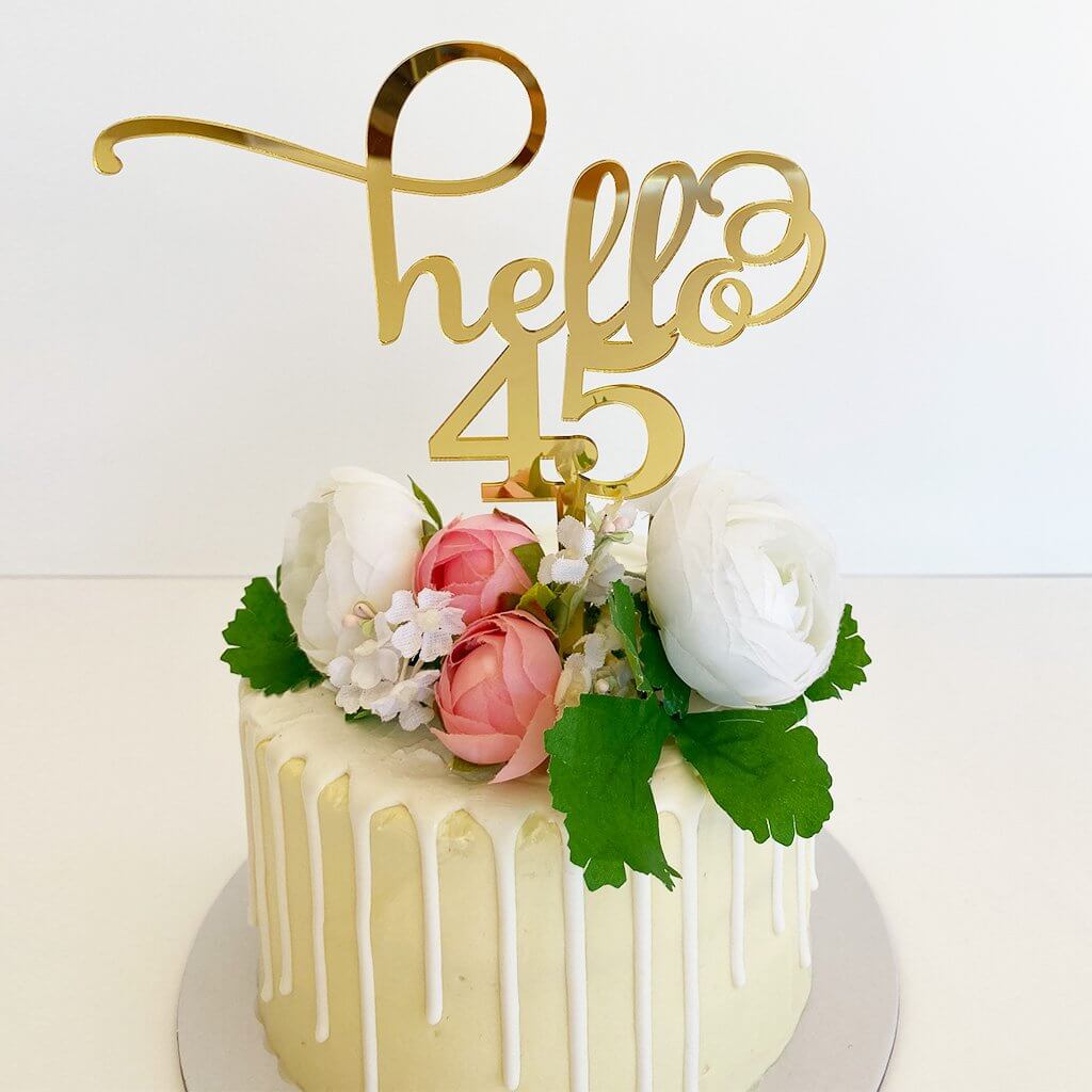 Acrylic Gold Mirror Hello 45 Cake Topper
