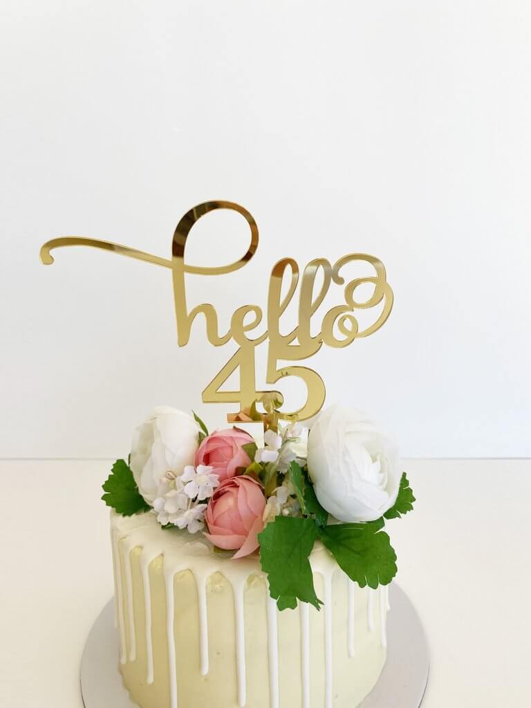 Acrylic Gold Mirror Hello 45 Cake Topper