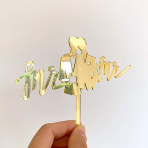 Gold Mirror Acrylic 'Mr & Mr' Two Grooms Cake Topper - LGBT Cake Decorations, Same-Sex Wedding Party Celebrations