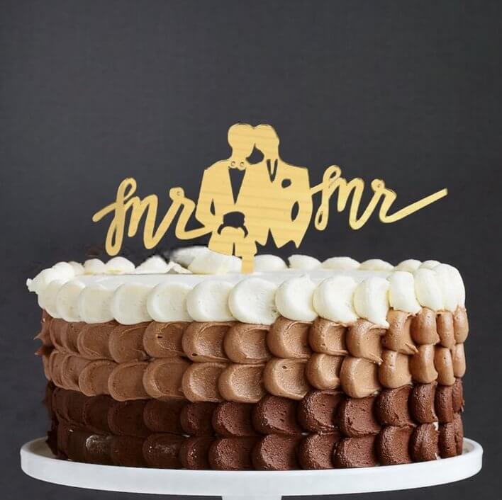 Gold Mirror Acrylic 'Mr & Mr' Two Grooms Cake Topper - LGBT Cake Decorations, Same-Sex Wedding Party Celebrations
