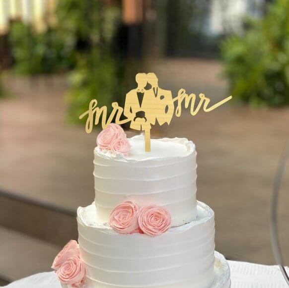 Gold Mirror Acrylic 'Mr & Mr' Two Grooms Cake Topper - LGBT Cake Decorations, Same-Sex Wedding Party Celebrations