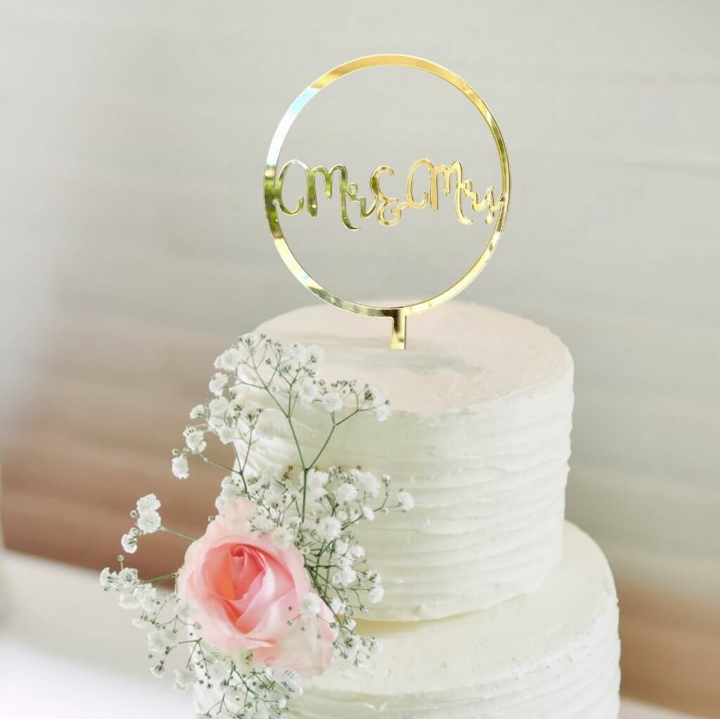 Acrylic Gold Mirror 'Mr and Mrs' Loop Wedding Engagement Bridal Shower Cake Topper