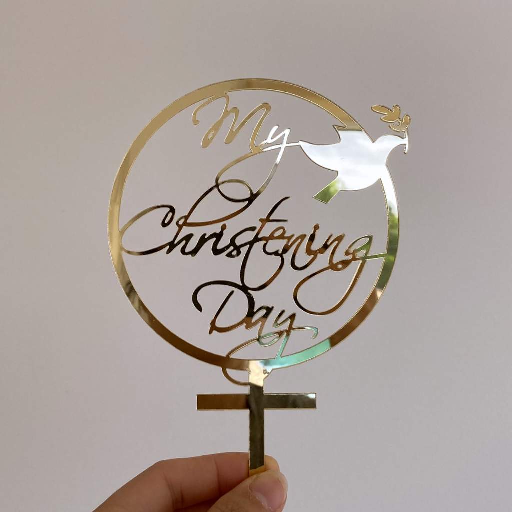 Acrylic Gold Mirror My Christening Day Dove Cake Topper - Christening / Baptism / Baby Shower Cake Decorations