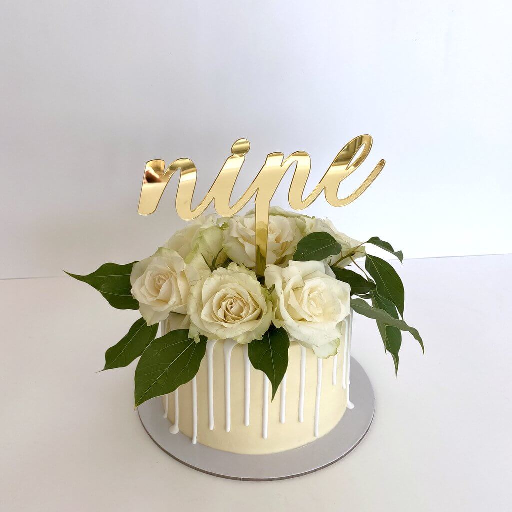 Acrylic Gold Mirror 'nine' Cake Topper