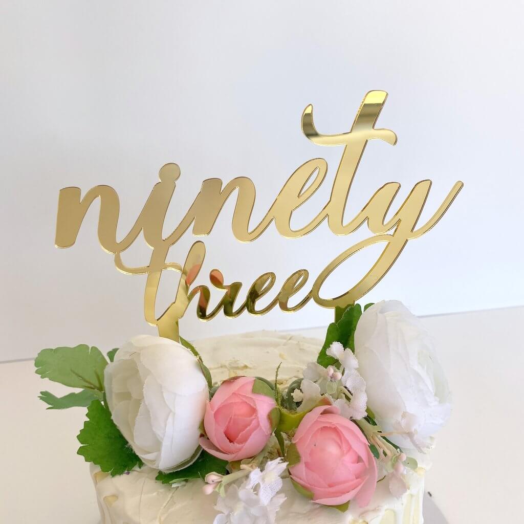 Acrylic Gold Mirror 'ninety three' Birthday Cake Topper