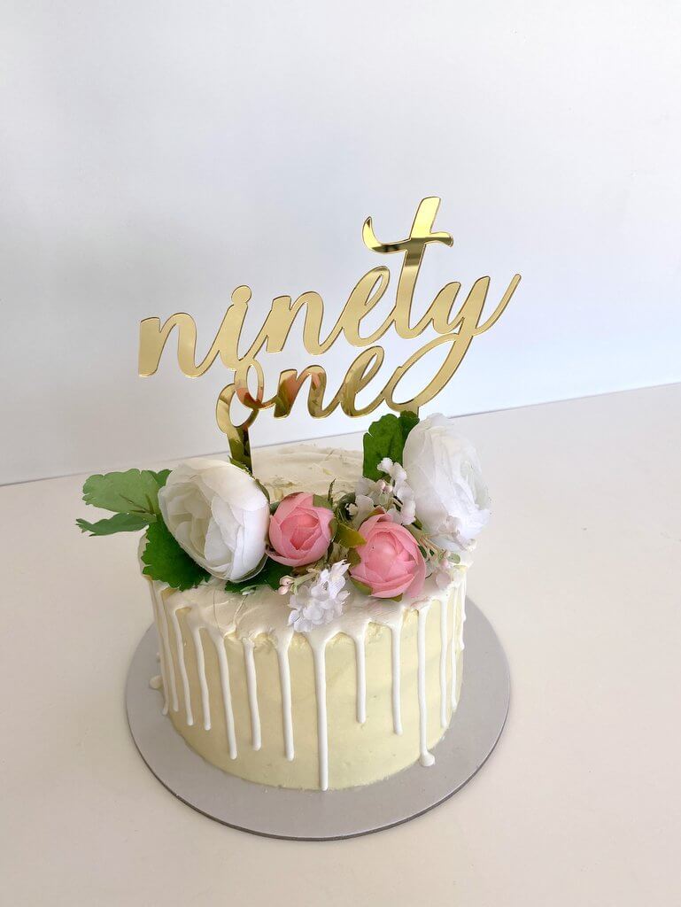 Acrylic Gold Mirror 'ninety one' Birthday Cake Topper