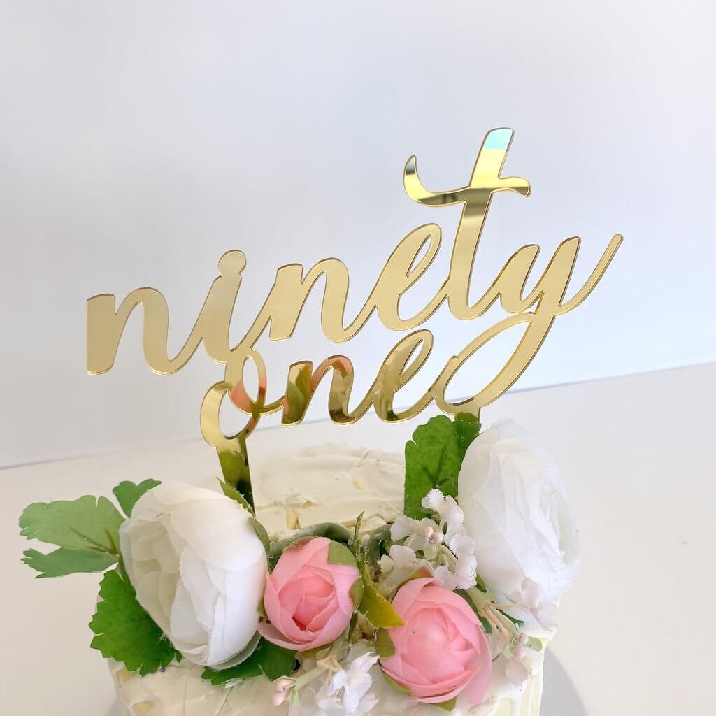Acrylic Gold Mirror 'ninety one' Birthday Cake Topper
