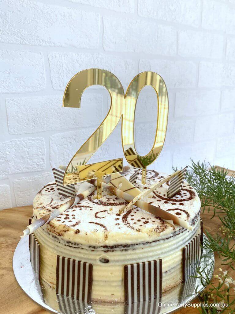 Acrylic Gold Mirror Number 20 Birthday Cake Topper - Online Party ...