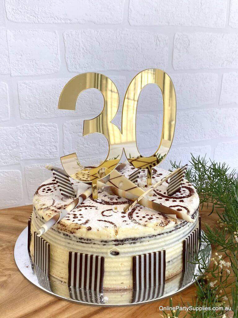 Acrylic Gold Mirror Number 30 Cake Topper - 30th Thirtieth Birthday Party Cake Decorations