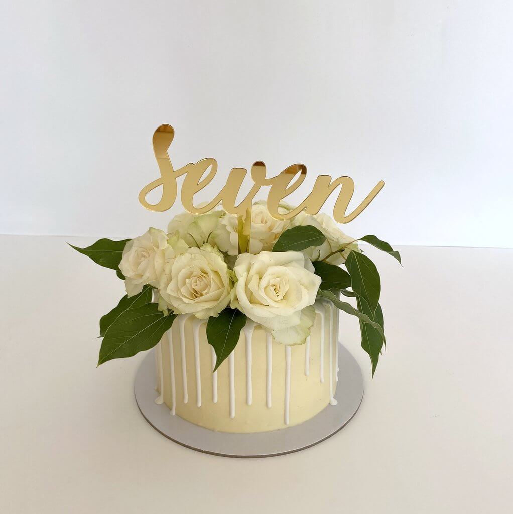 Acrylic Gold Mirror 'seven' Script Birthday Cake Topper