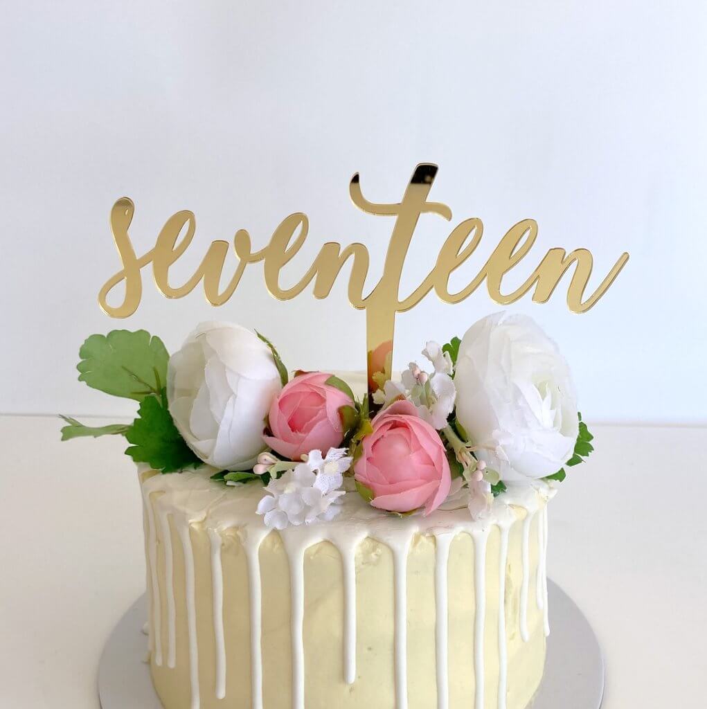 Acrylic Gold "seventeen" Script Birthday Cake Topper